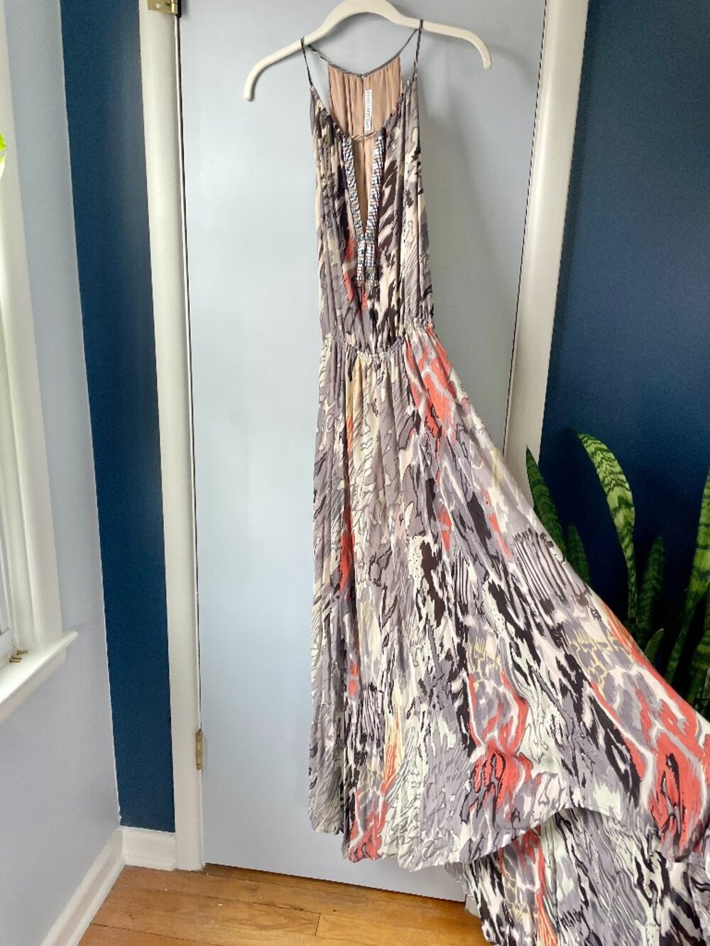 Chelsea Flower Multi-Color High/Low Dress With Plunging Beaded Neckline